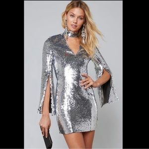 💋 Bebe sequin long sleeve dress silver M RARE new 💋